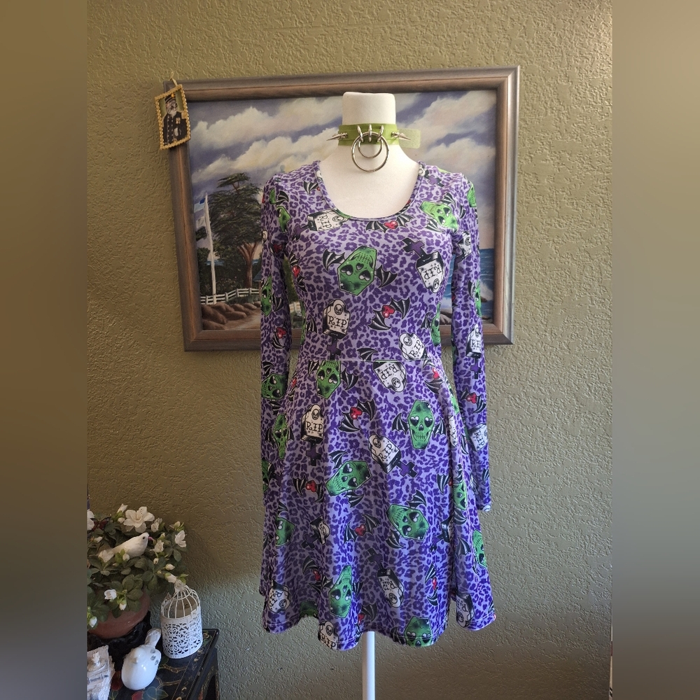 Iron Fist Emo Print Velour Skater Dress